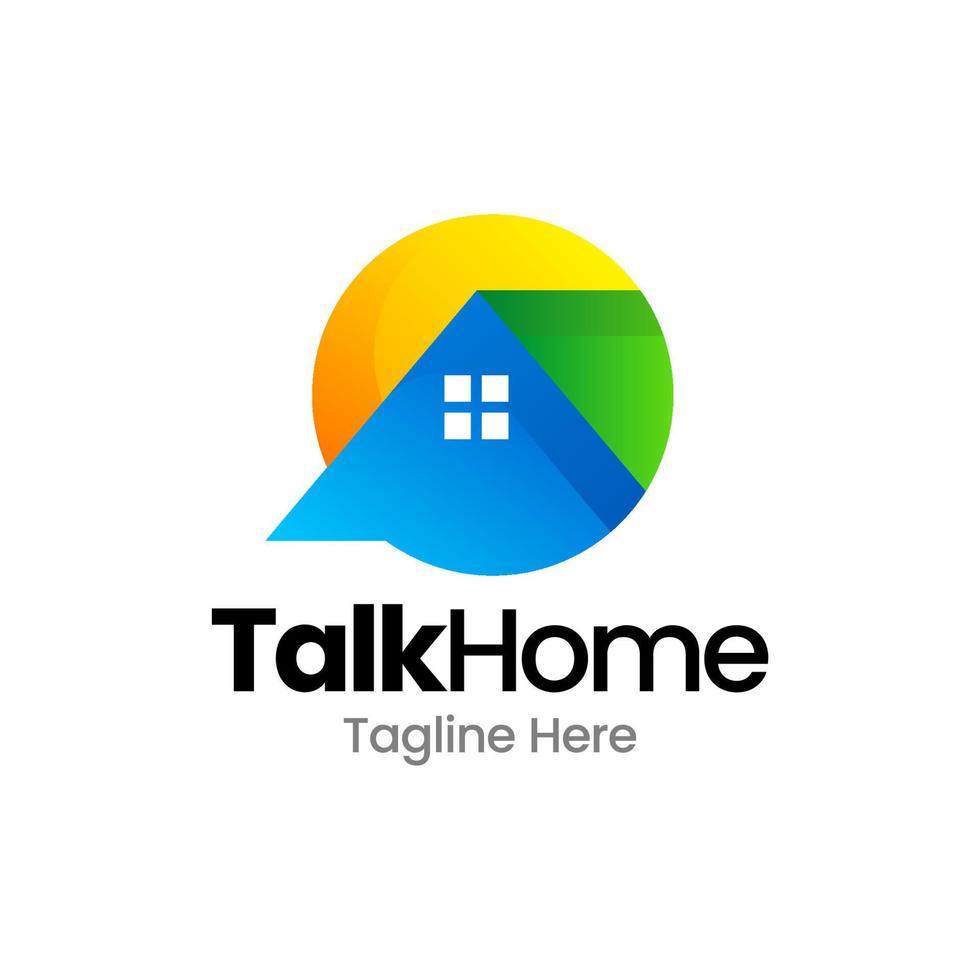 talk chat house gradient logo design vector