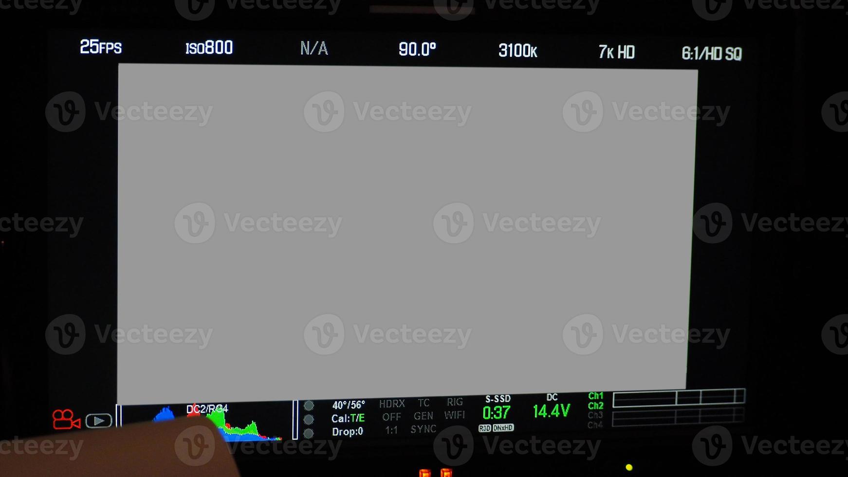 Video recording screen. Professional camera viewfinder frame on monitor screen. photo