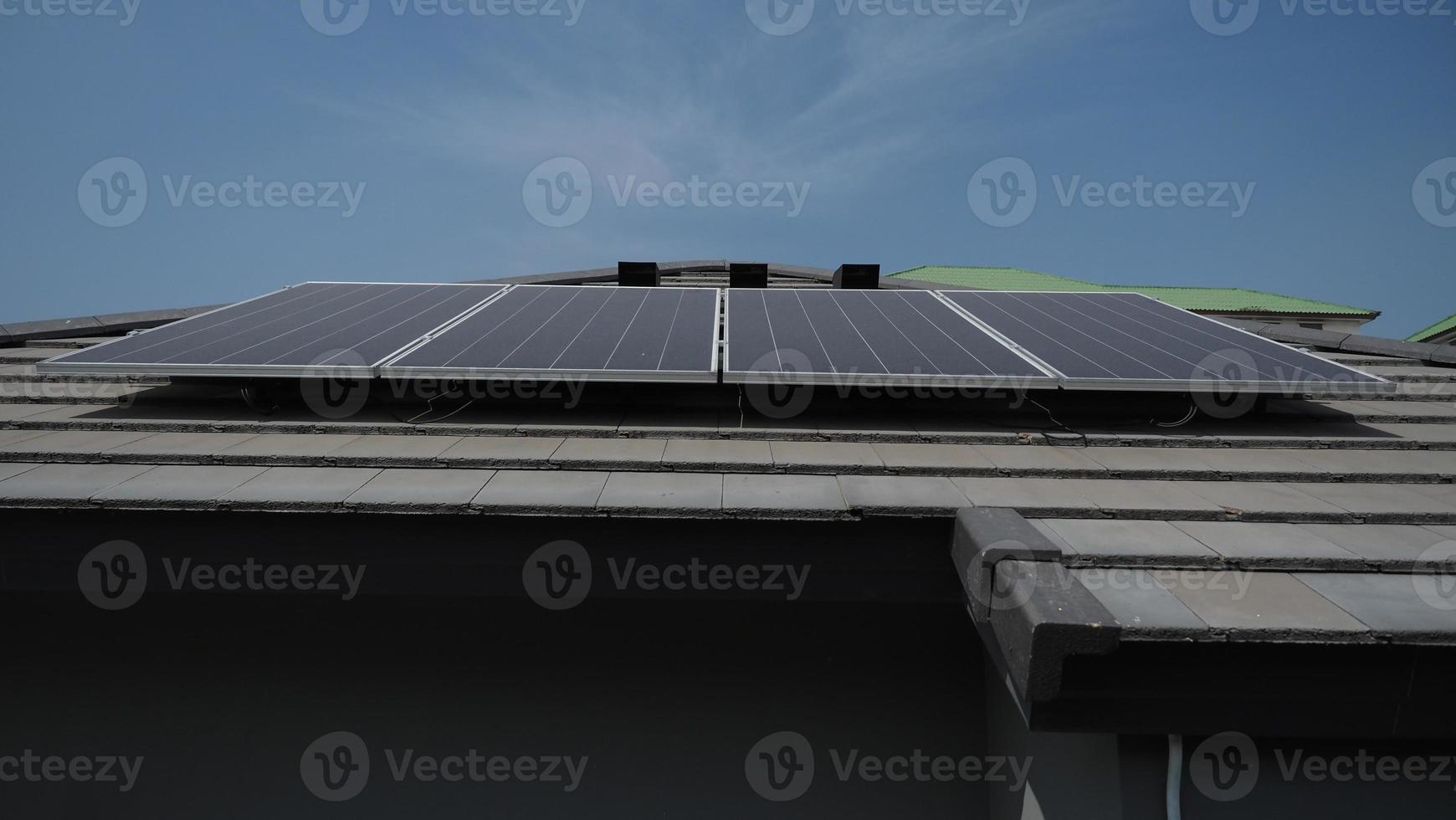 Photovoltaic. Solarcell panel. Solar roof power plant on the roof photo