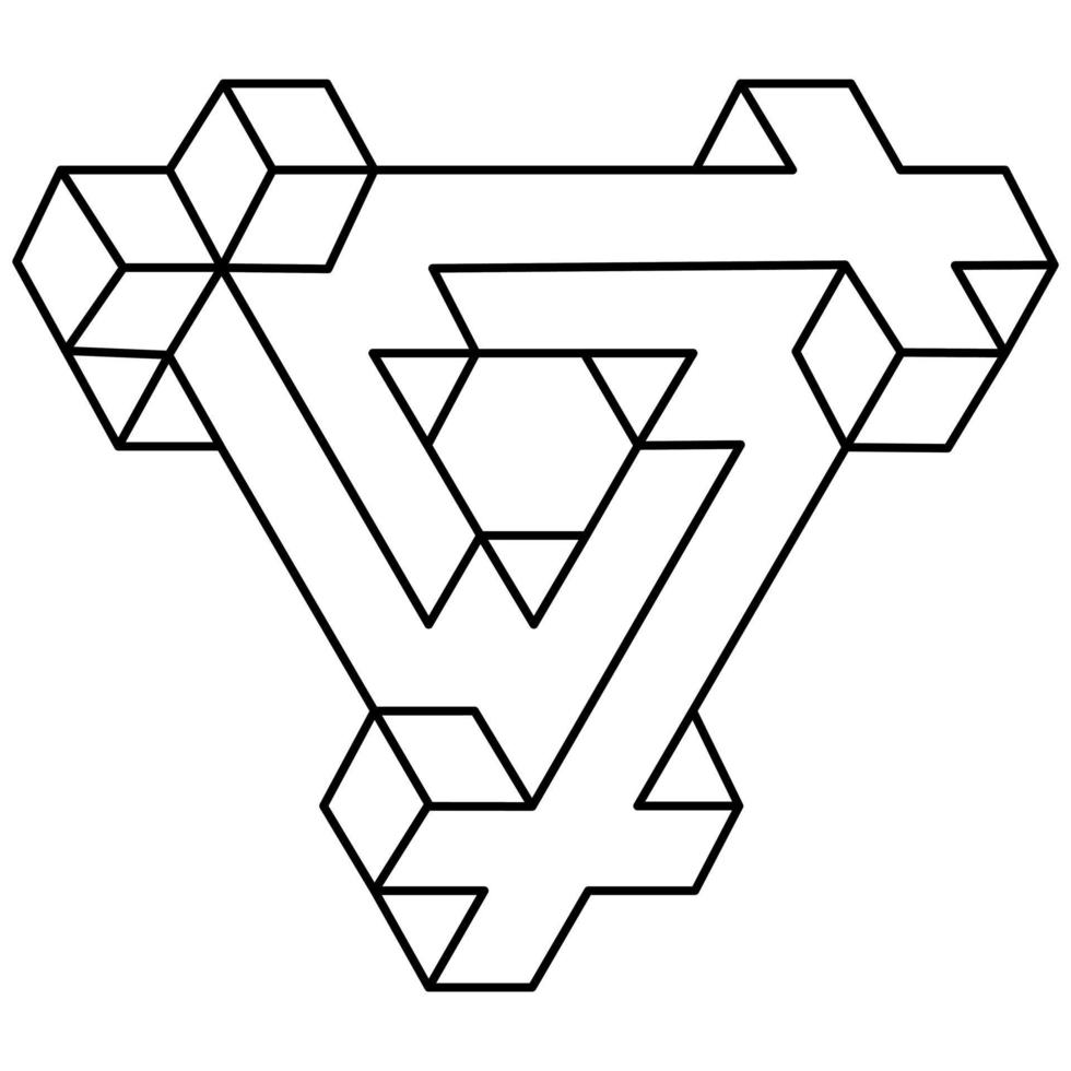 forma de ilusión óptica, triángulo, elemento geométrico, ilustración vectorial. objeto imposible. figura de geometría sagrada. arte lineal. vector