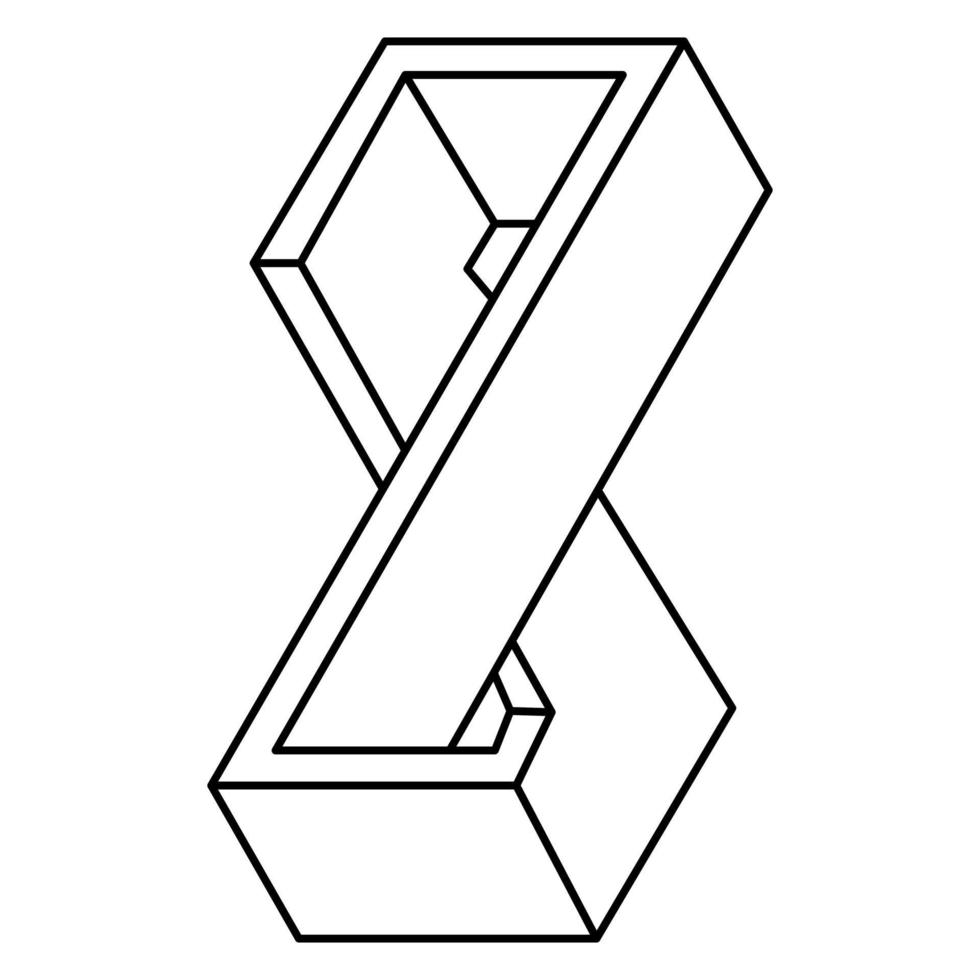 Impossible object. Line geometric shape. Optical illusion figure. Op art. vector