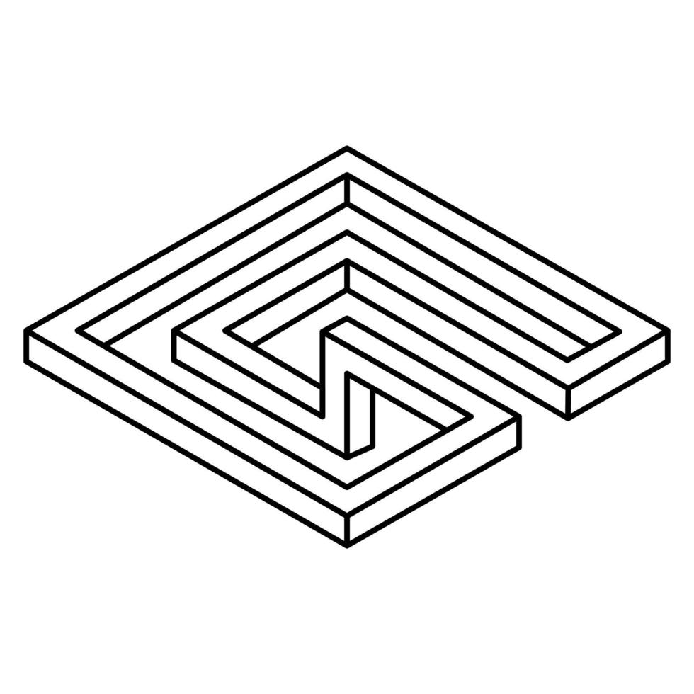 Optical illusion, unreal geometric object vector. Impossible figure. Sacred geometry shape. Line art. vector