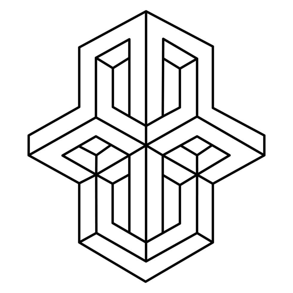 diseño de logotipo de forma imposible, objeto de ilusión óptica. figura de arte óptico. geometría sagrada. arte lineal. vector