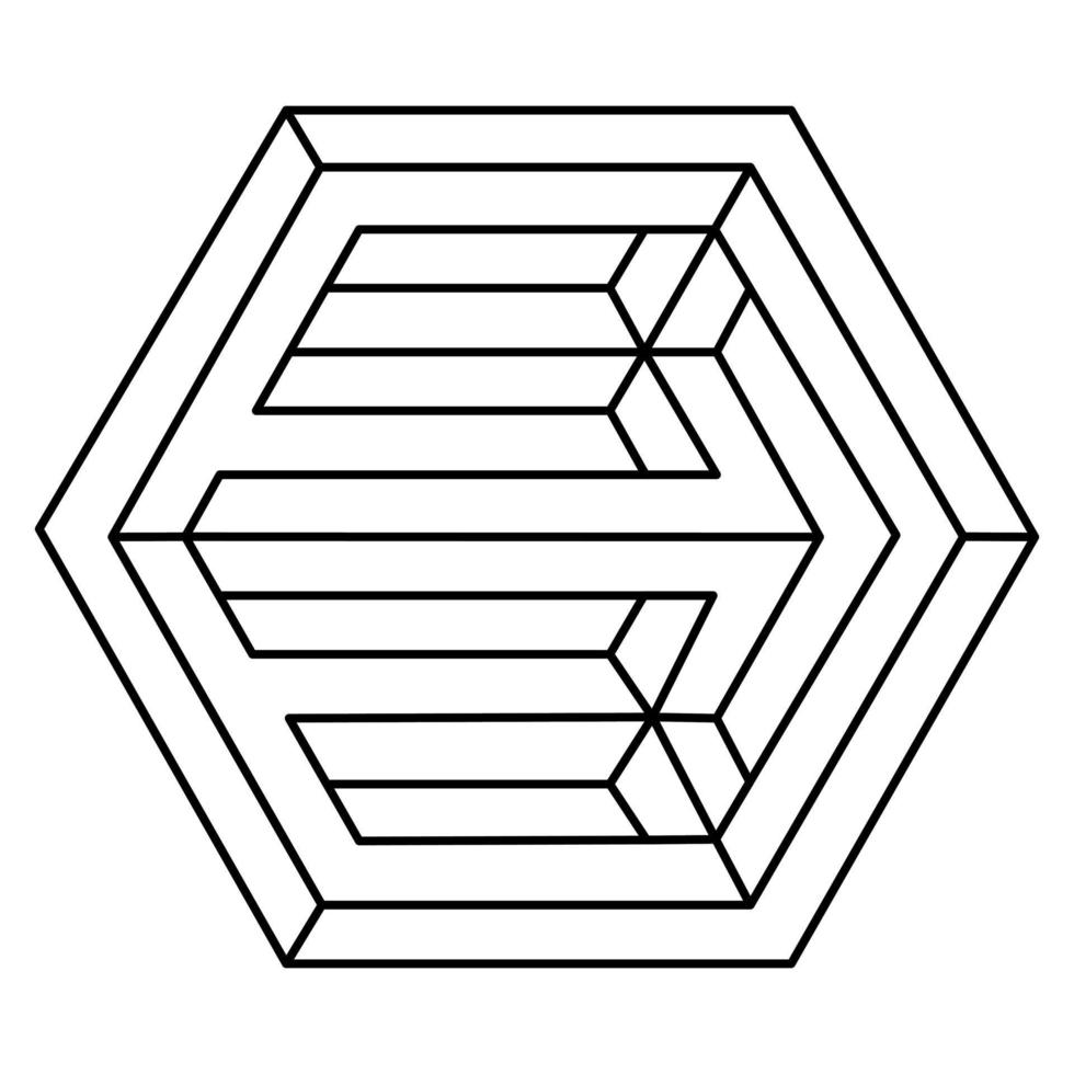 Impossible sign outline. Linear infinite shape. Impossible geometric figure. Optical illusion object. Vector illustration. Sacred geometry.