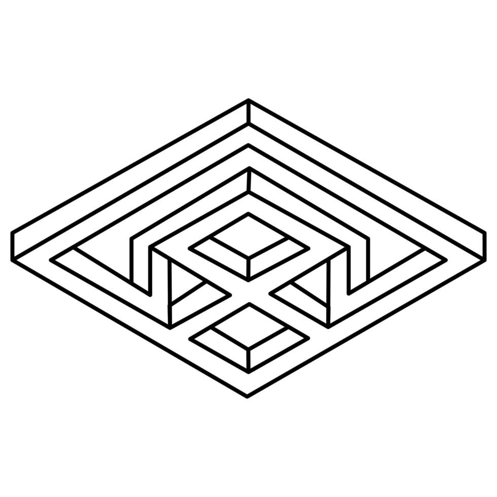 Geometric cube. Abstract design element. Black outline 3D vector object. Impossible shape. Sacred geometry. Optical illusion figure.