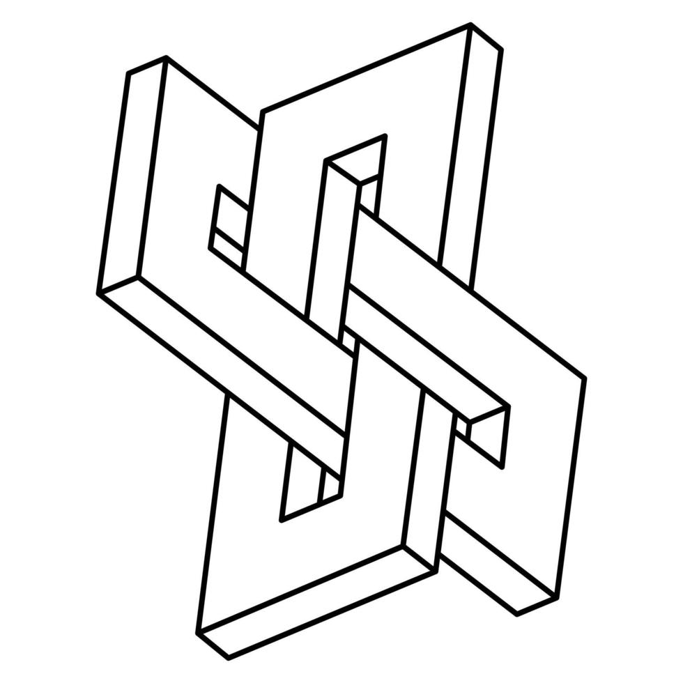 Optical illusion shape, unreal geometric object. Impossible figure. Sacred geometry. vector