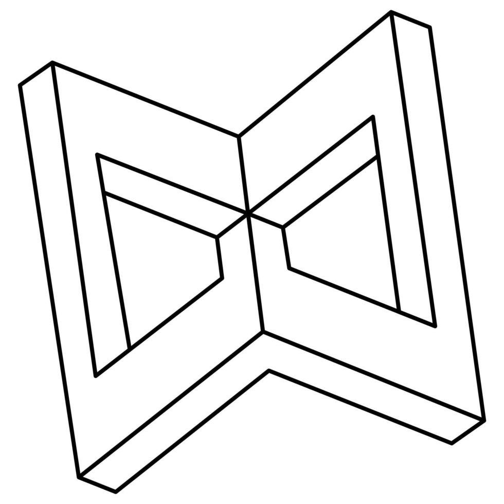 Optical illusion shape, impossible figure, black lines on a white background, op art object. Sacred geometry. vector