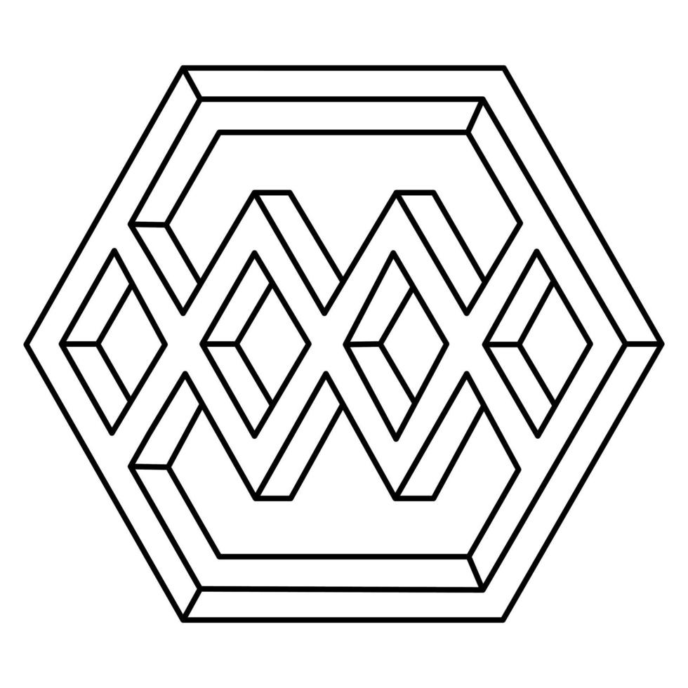 Optical illusion shape, geometric figure, impossible hexagon. Op art object. vector