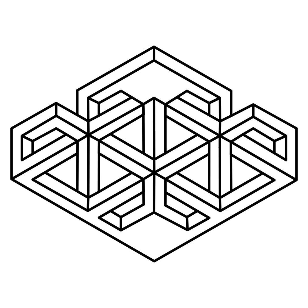 Optical illusion, unreal geometric object vector. Impossible figure. Sacred geometry shape. vector