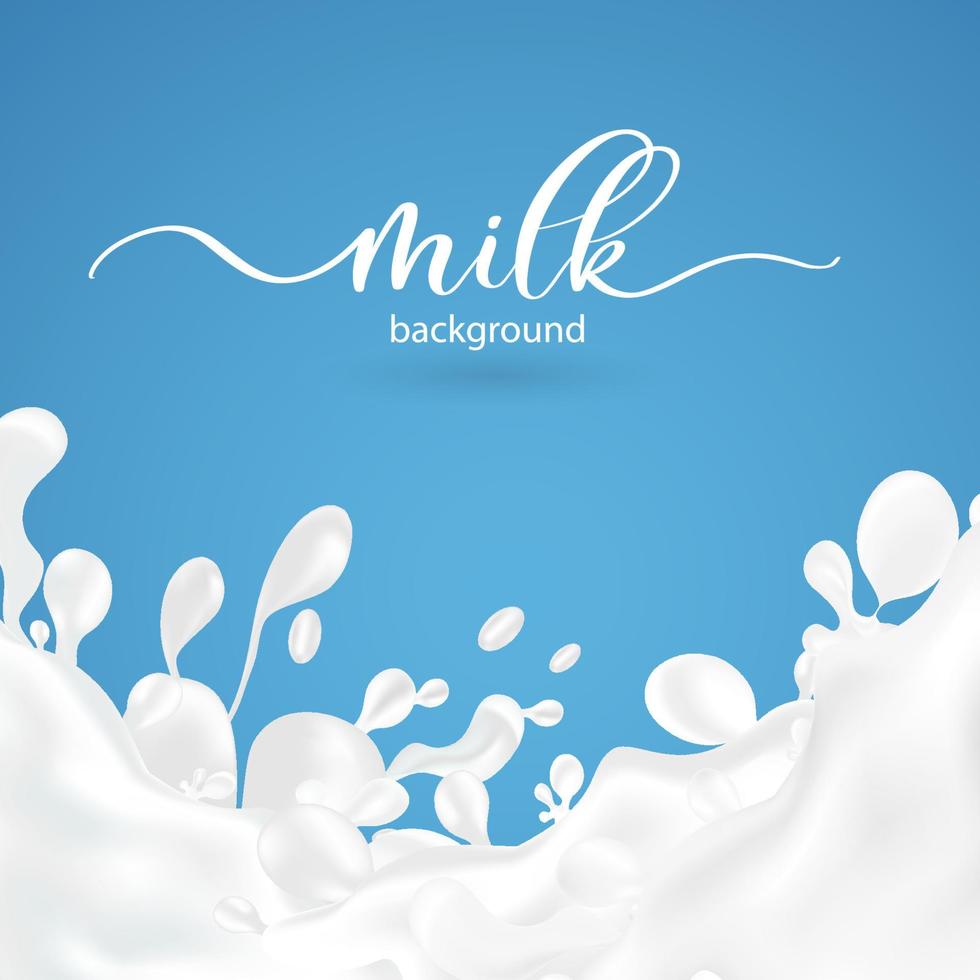 Milk splash background. Realistic milky splashes and drops background of  dairy drink or yoghurt on blue background. 4846957 Vector Art at Vecteezy