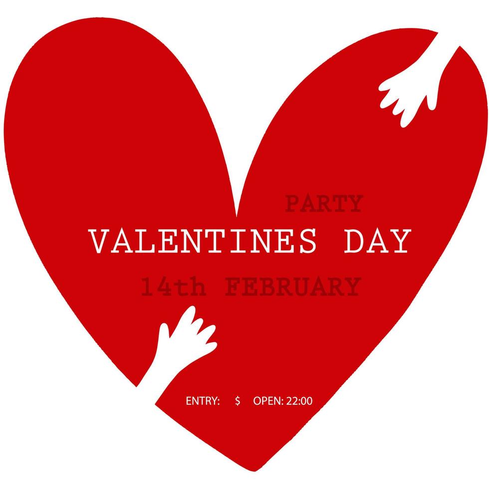 Valentine's Day Party background with red heart and hands. Holiday card illustration. vector