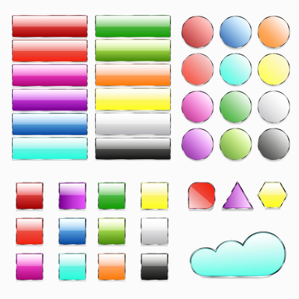 Set of colored web buttons different shapes circle, square, rectangle, cloud. vector