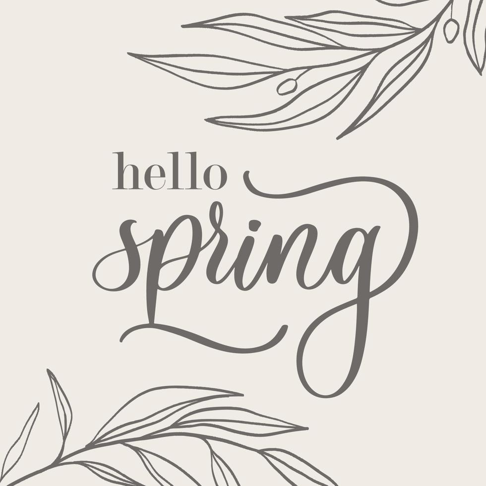 Hello Spring. Hand drawn calligraphy and brush pen lettering. design for holiday greeting card and invitation of seasonal spring holiday. vector