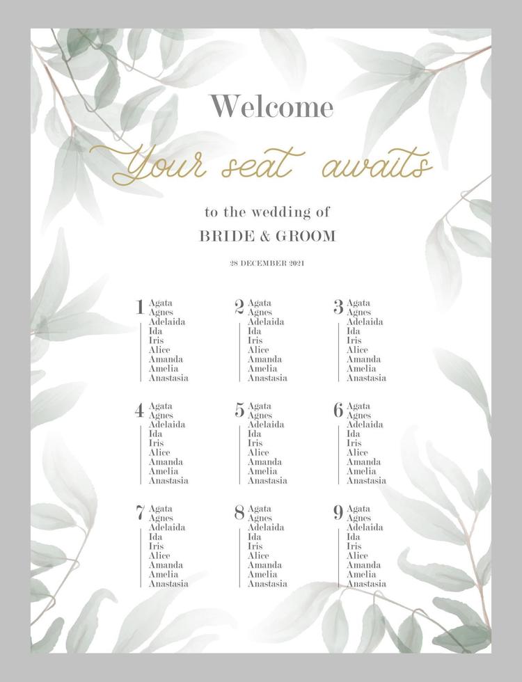 Your sear awaits - hand drawn modern calligraphy inscription for wedding sign with number. Seating plan for guests with table numbers. vector