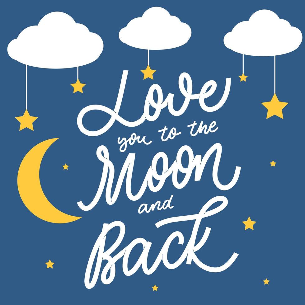 Love you to the moon and back. Hand lettering vector. vector