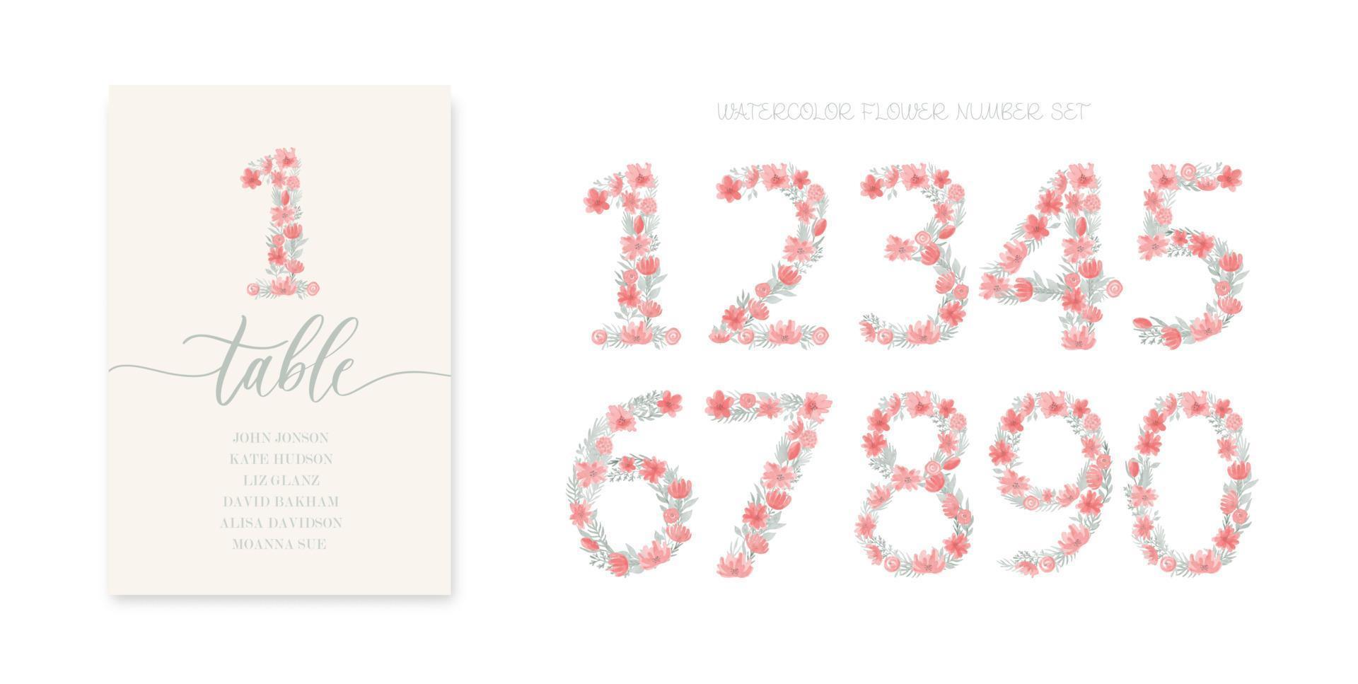 Floral Watercolor Number 1.Number one Made of Flowers. Number Monogram. vector