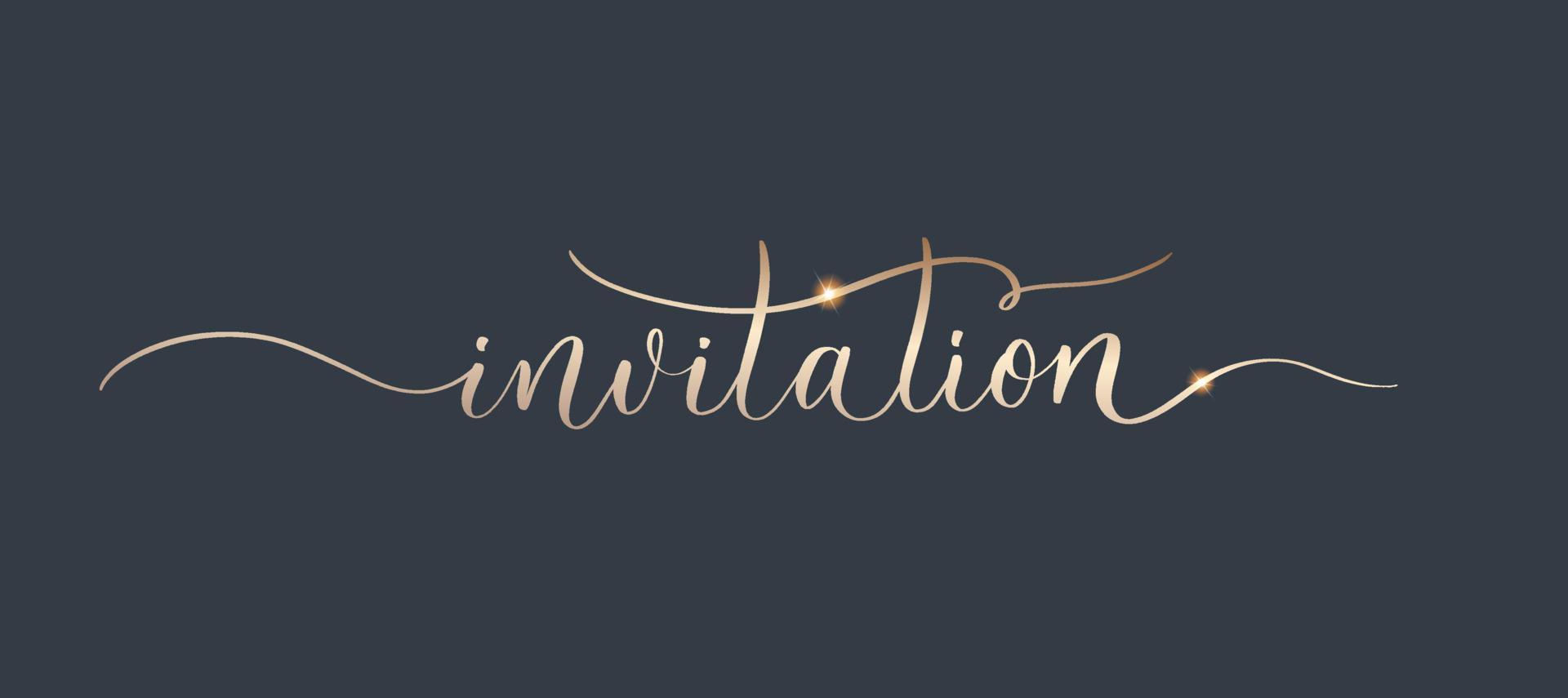 Invitation - gold calligraphic inscription for wedding, album, cards. vector