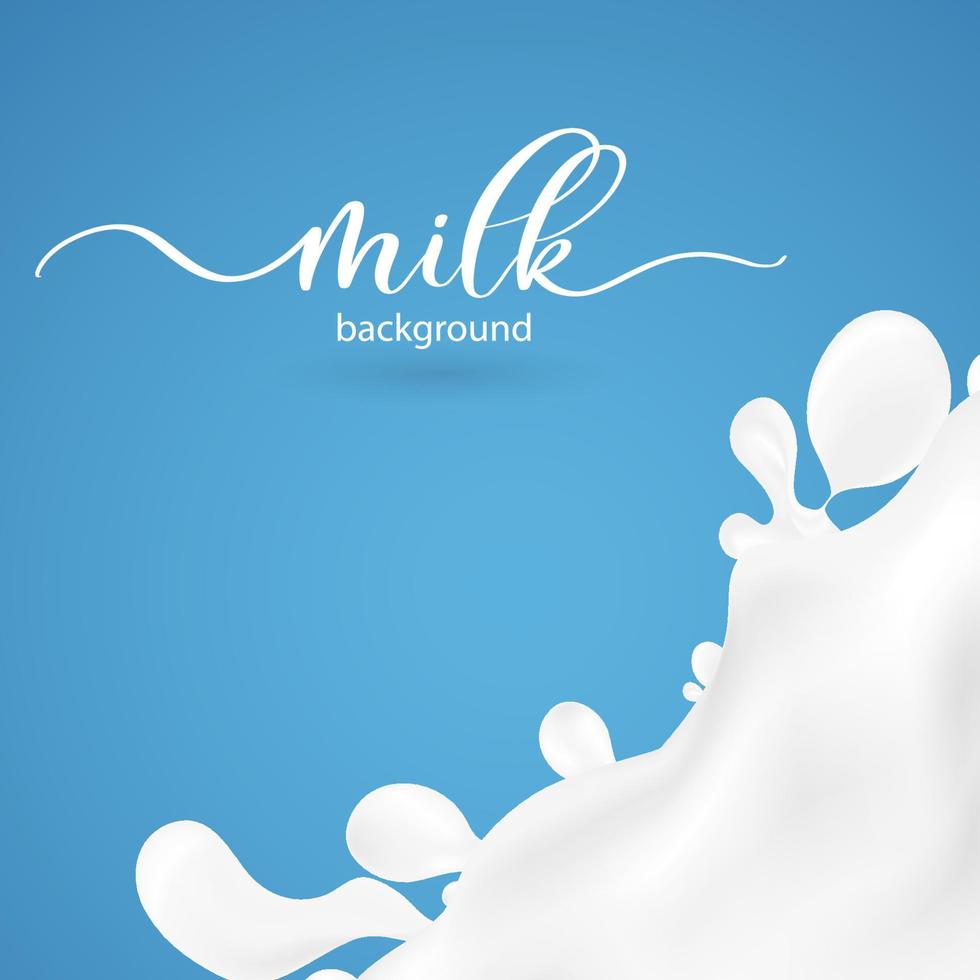 Milk splash background. Realistic milky splashes and drops background of dairy drink or yoghurt on blue background. vector