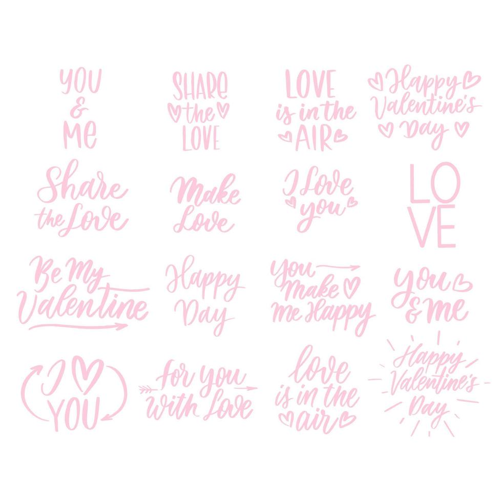día de San Valentín conjunto de inscripciones de letras. tarjeta de amor. vector