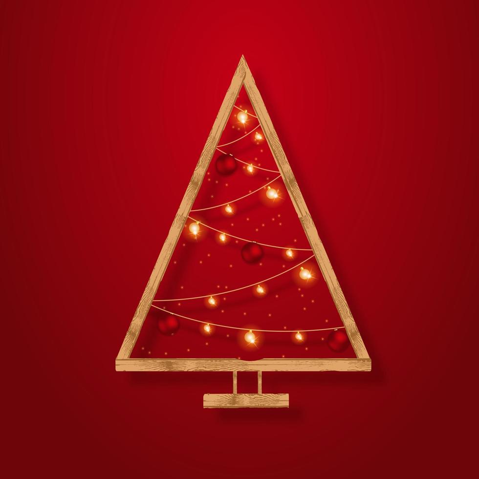 árbol de Navidad de luz con fondo de vector de marco de madera.