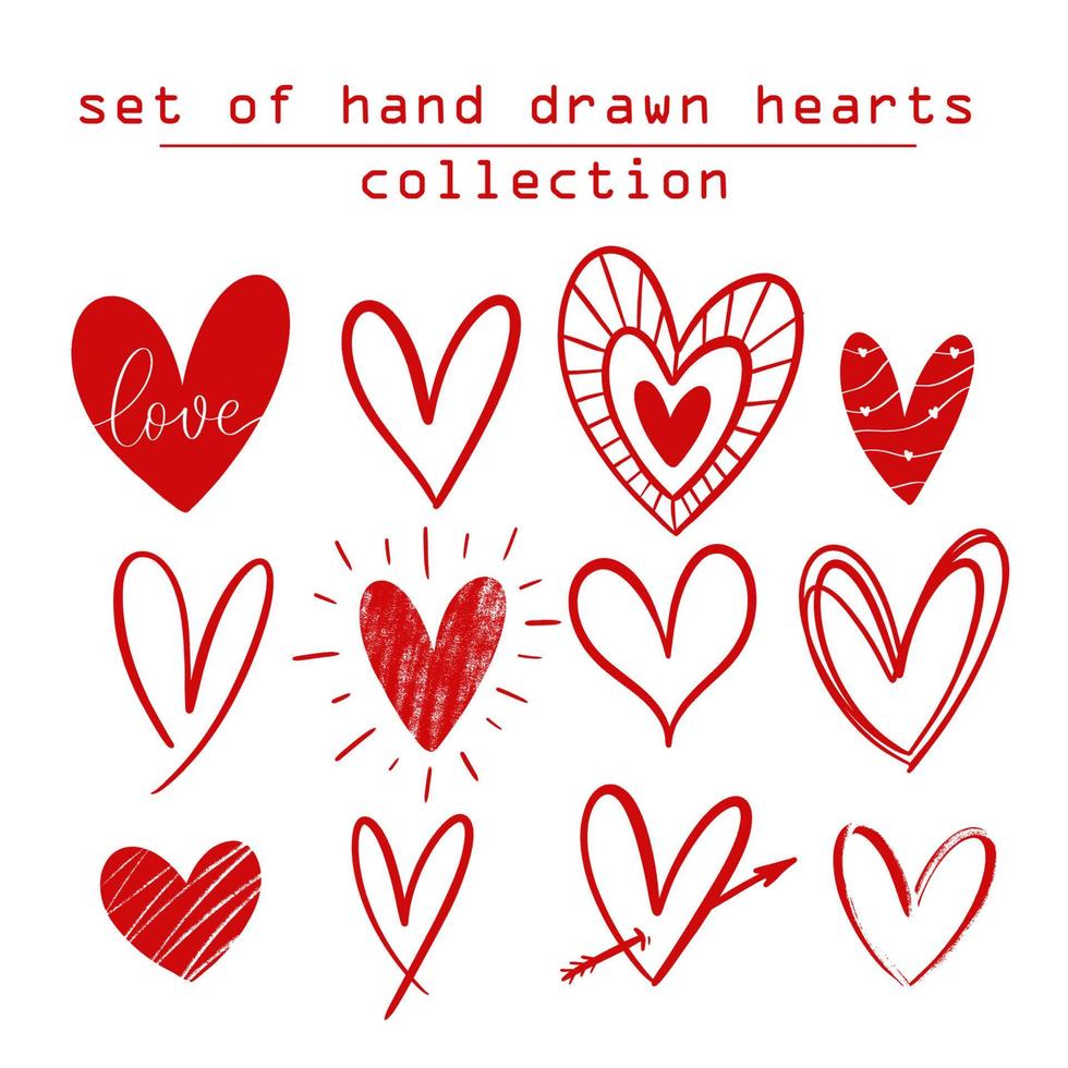 conjunto de vector de colección de corazones dibujados a mano.