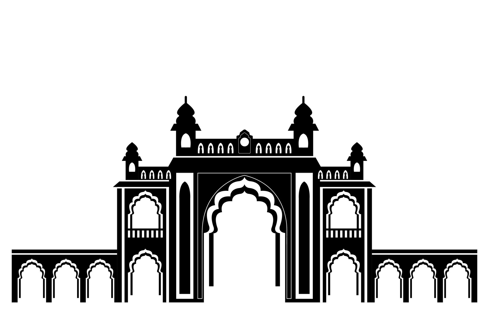 Entrance to the Indian Palace, flat illustration in black and white colors,  isolated on white background 4847235 Vector Art at Vecteezy