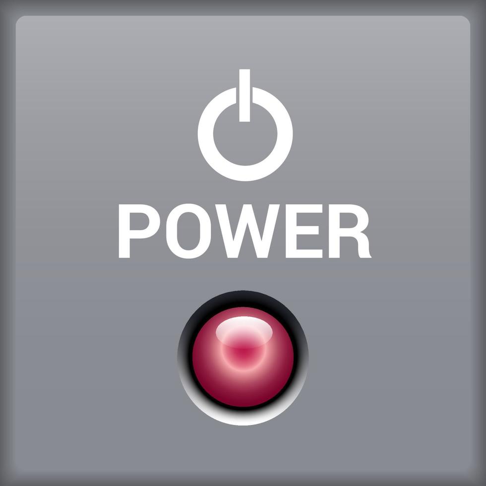 Power button with red indicator light. Website icon. 3d realistic illustration on a gray background. Vector. vector