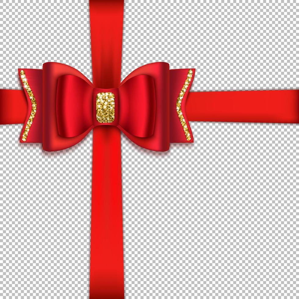 Bright red bow and ribbon, with a bright shiny glitter. Mock up for gift wrapping, greeting card, brochure or poster. vector