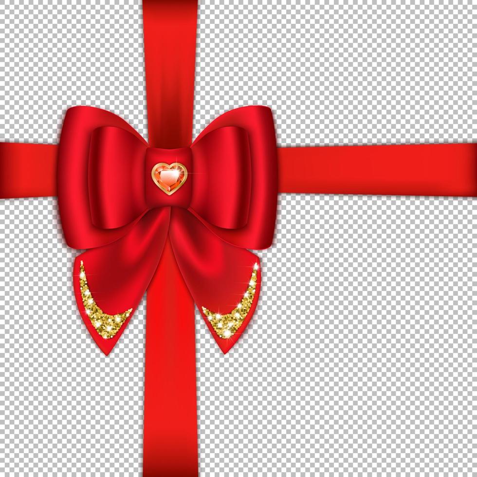 Red bow and ribbon isolated on transparent background. With a bright shiny sheen. Mock up for gift wrapping, greeting card, brochure or poster. vector