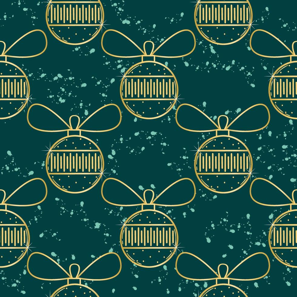 Navidad de patrones sin fisuras bolas de oro fondo esmeralda vector