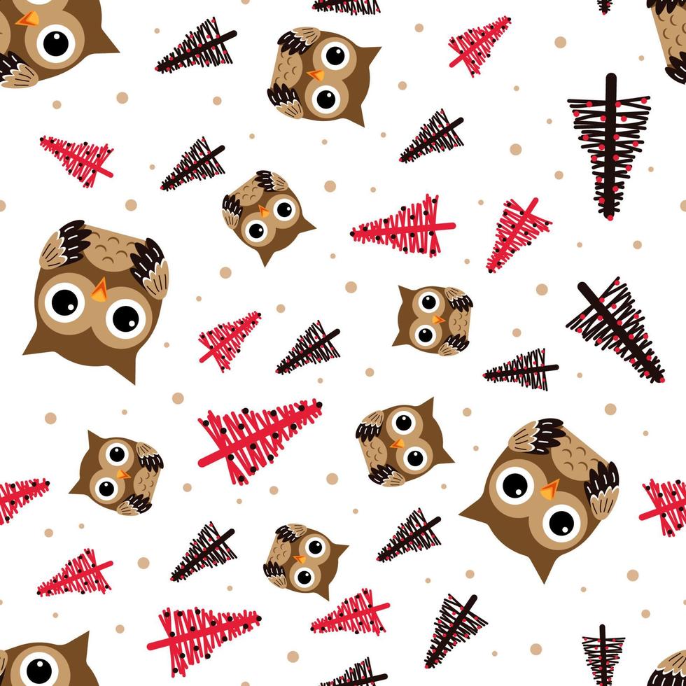 Seamless pattern with owl and christmas trees vector