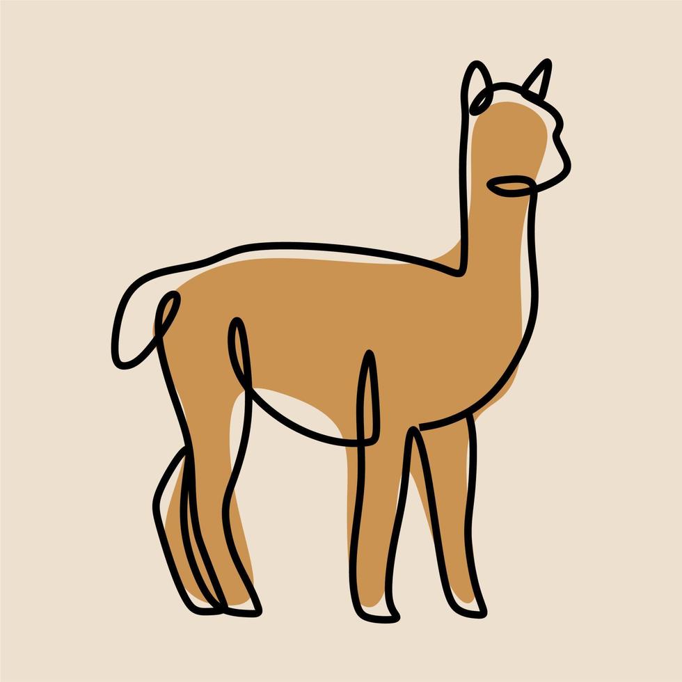 conjunto de arte de línea continua en línea de animales de alpaca vector