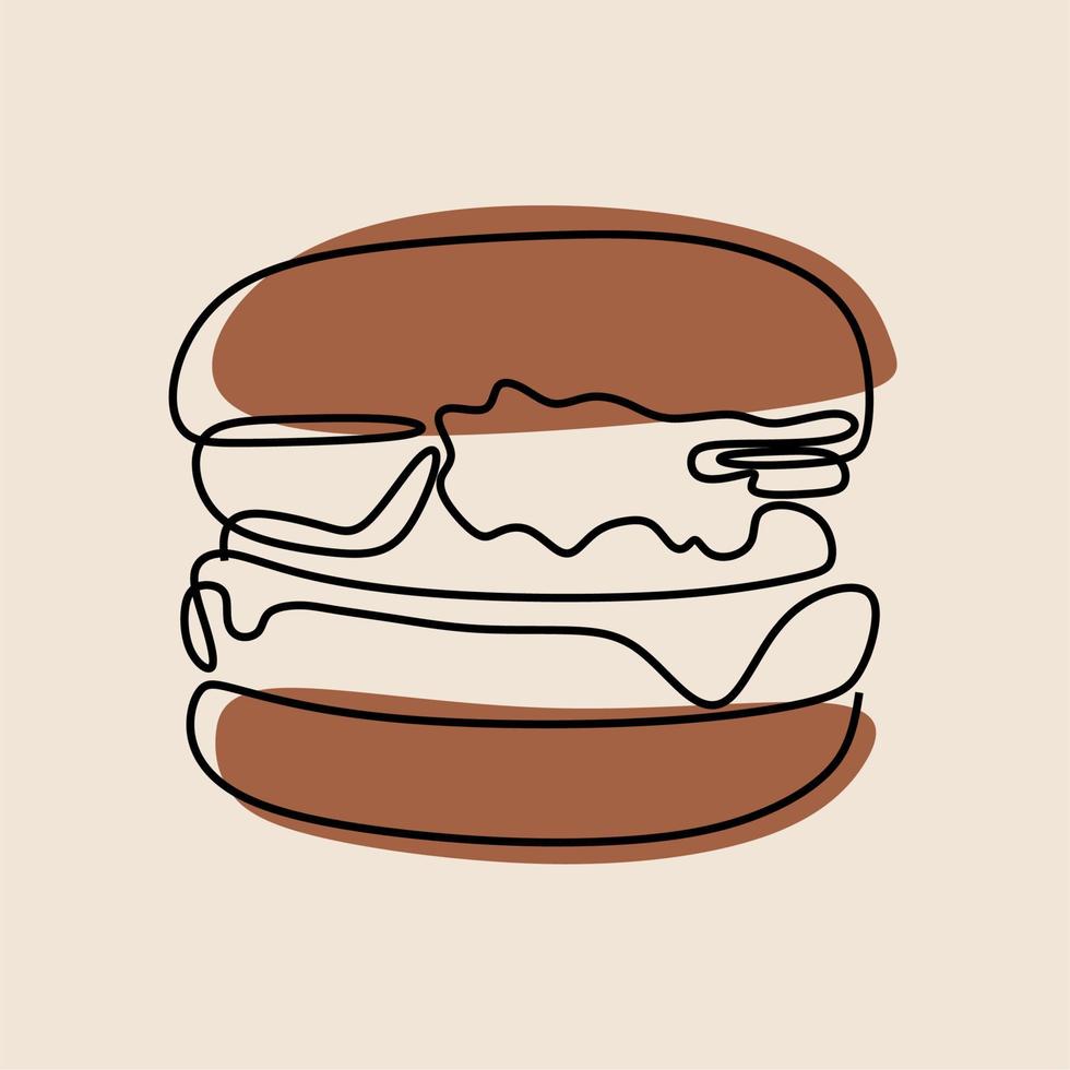 Burger oneline continuous line art vector