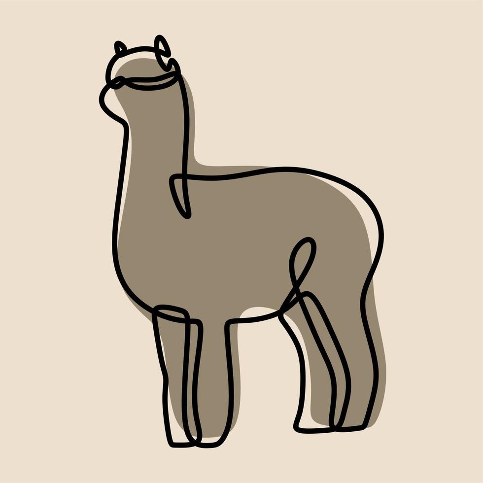 conjunto de arte de línea continua en línea de animales de alpaca vector