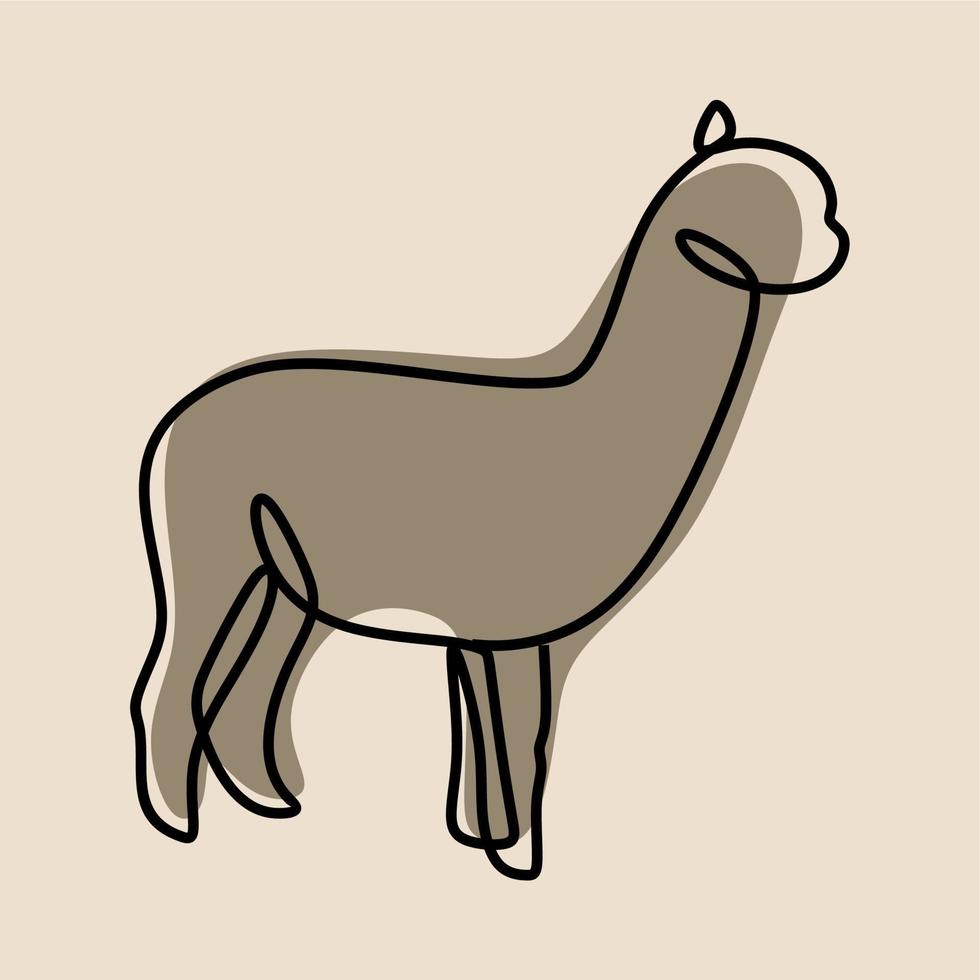 conjunto de arte de línea continua en línea de animales de alpaca vector