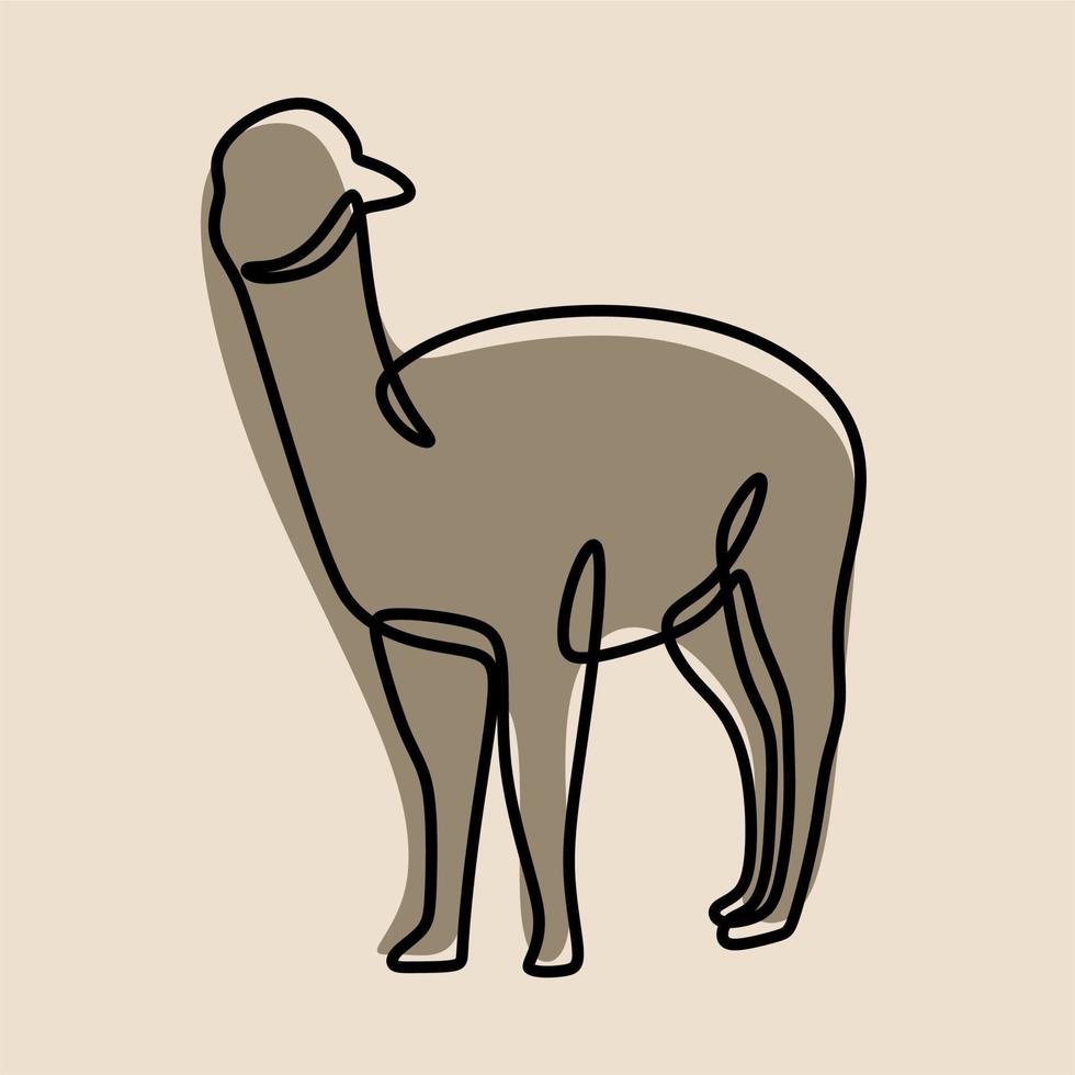 conjunto de arte de línea continua en línea de animales de alpaca vector