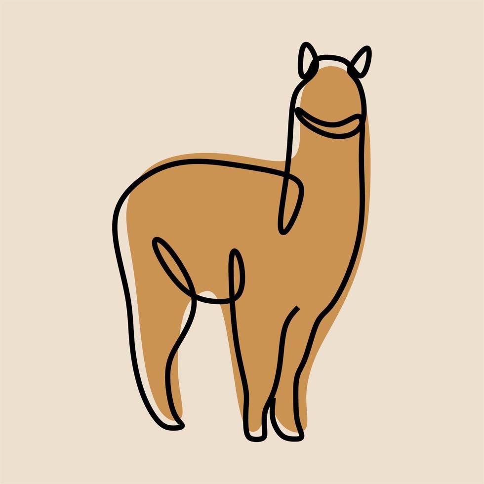 conjunto de arte de línea continua en línea de animales de alpaca vector