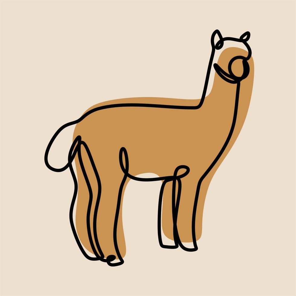 conjunto de arte de línea continua en línea de animales de alpaca vector