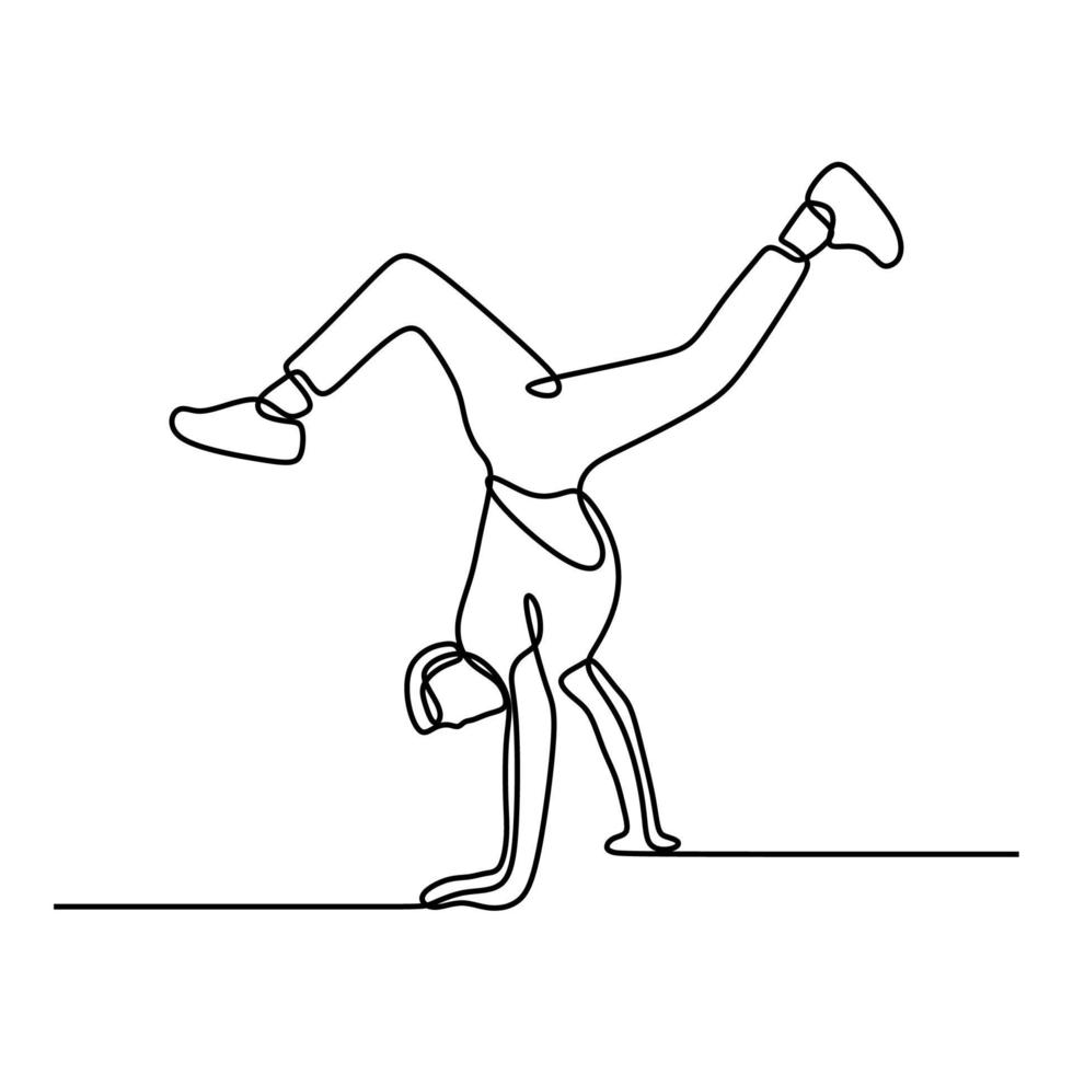 hombre chico hacer breakdance en línea arte de una sola línea continua vector