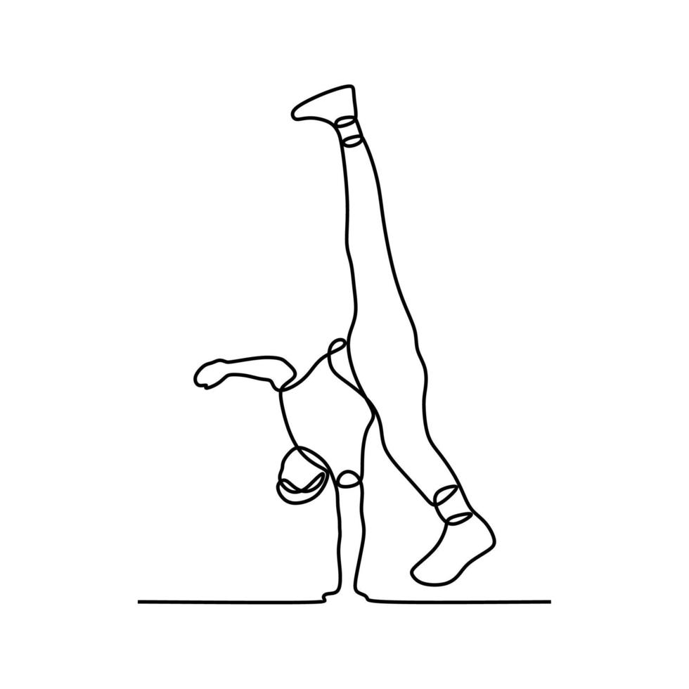 hombre chico hacer breakdance en línea arte de una sola línea continua vector