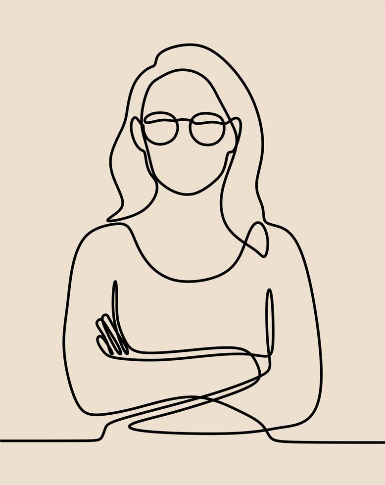 woman glasses style oneline continuous single line art vector