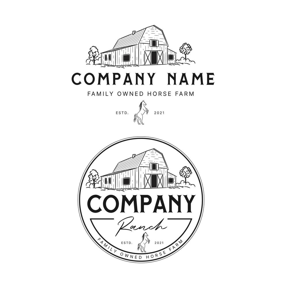 Ranch barn horse equestrian logo design template vector