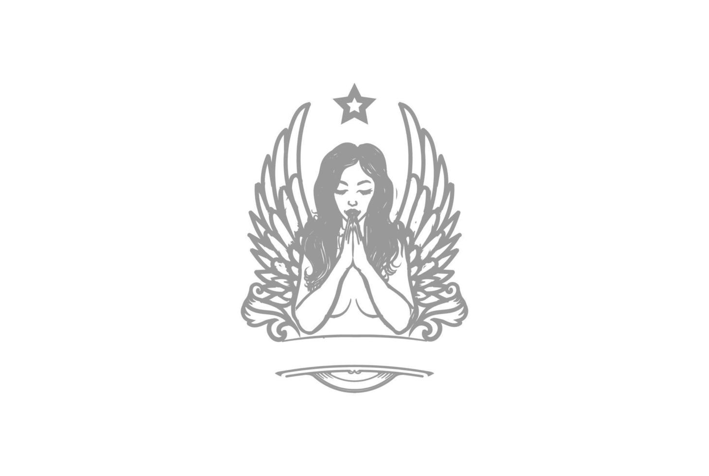 Vintage Sexy Angel Woman Girl Lady Wing Pray Tattoo Logo Design Vector 4848537 Vector Art At
