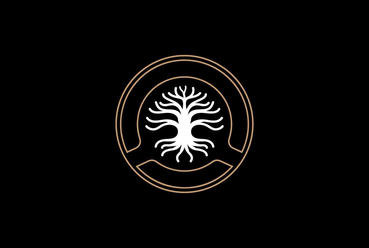 Circle Oak Banyan Maple Family Tree of Life Stamp Seal Emblem Logo Design Vector