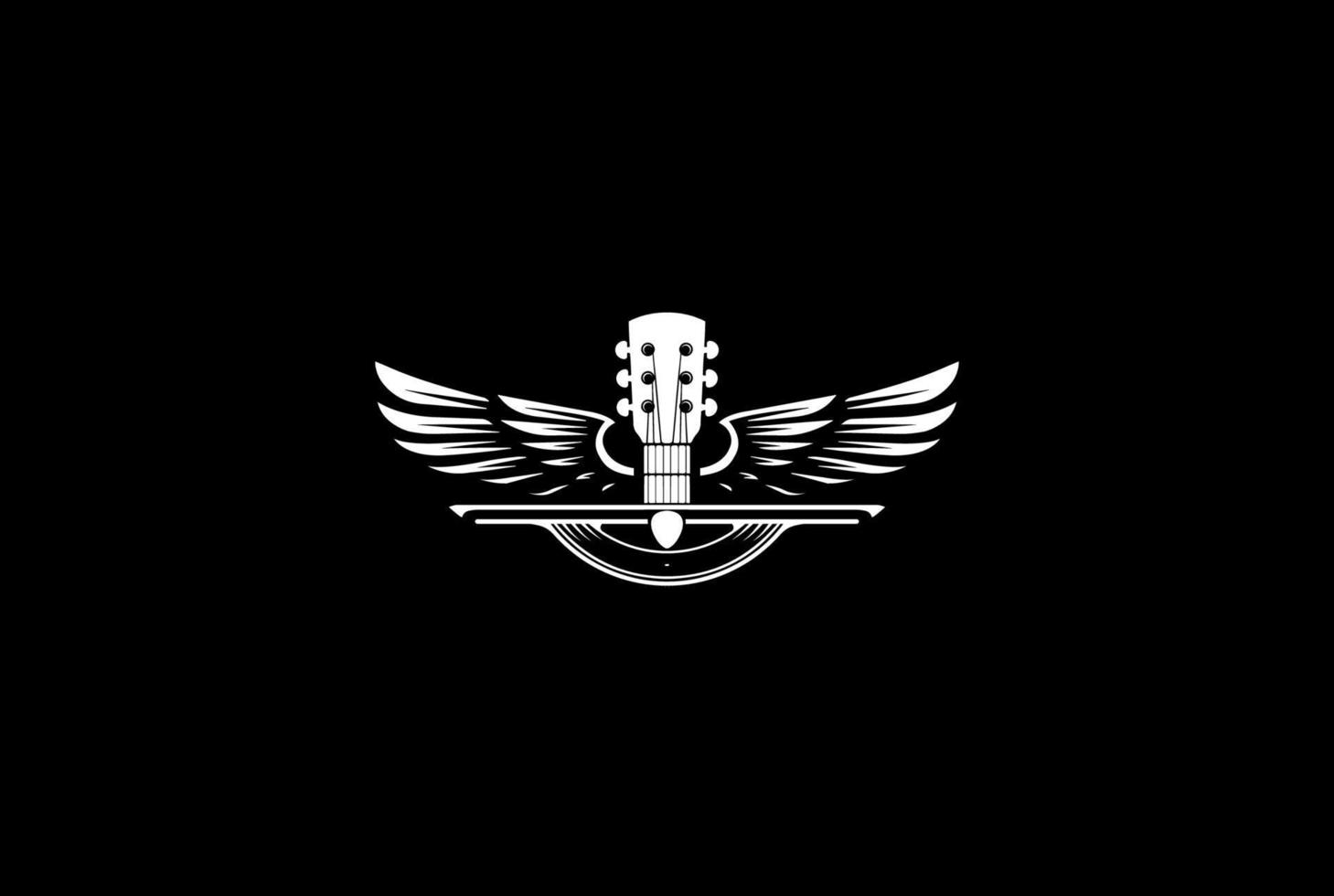 Vintage Retro Guitar Wing Wings Music Logo Design Vector