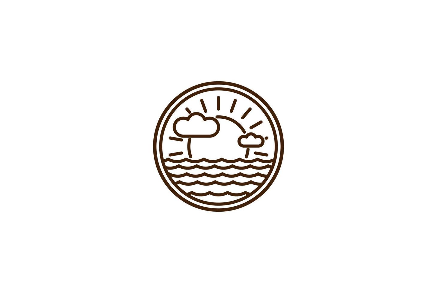 Rustic Summer Beach Vacation Travel Stamp Line Outline Logo Design Vector