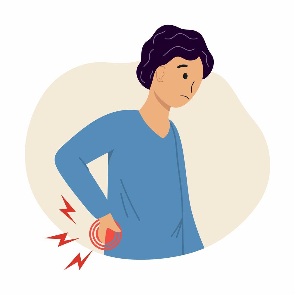 The man suffers from pain in the lower back. Urolithiasis. A person with kidney problems. vector