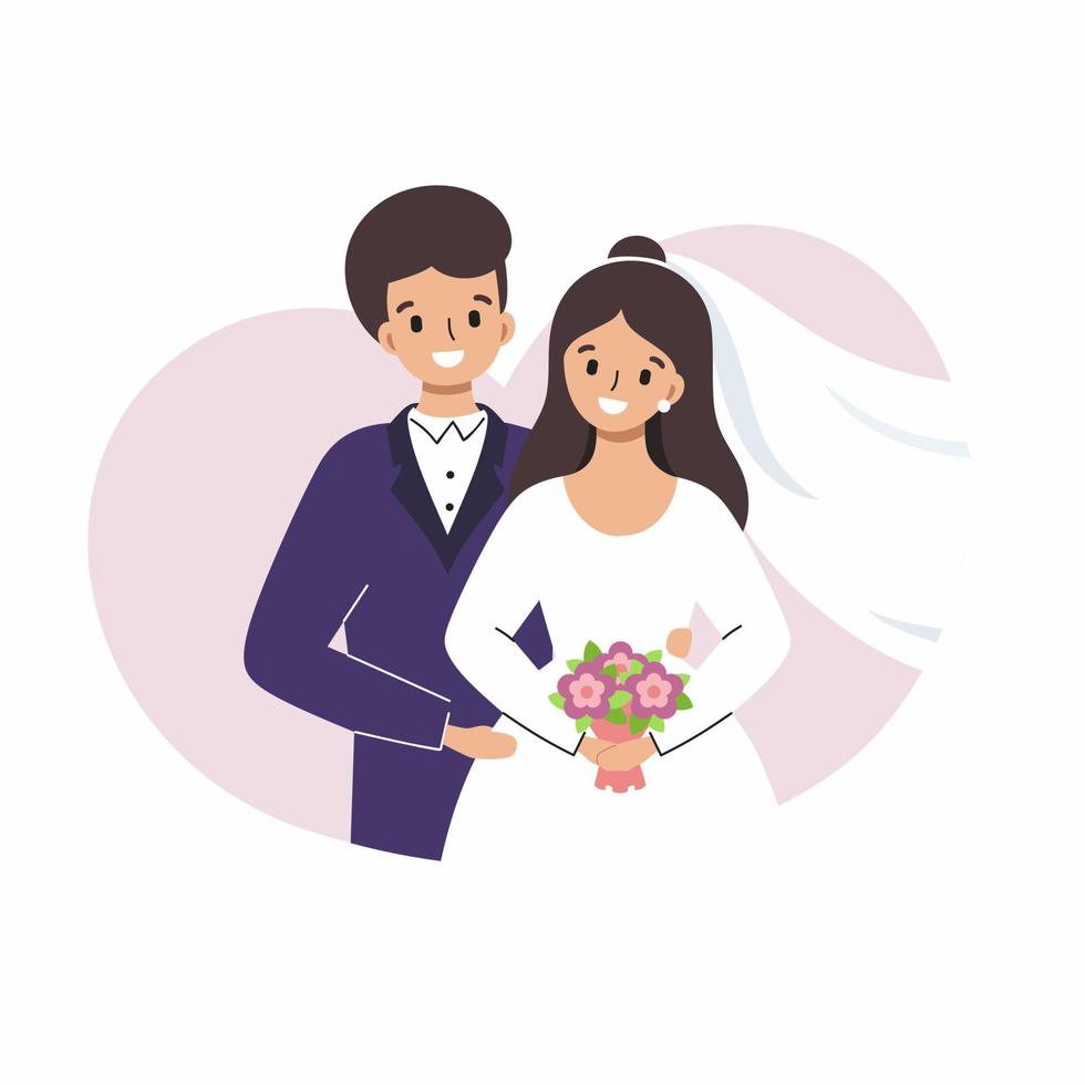 una hermosa pareja casada. La joven novia y el novio celebran la boda. vector