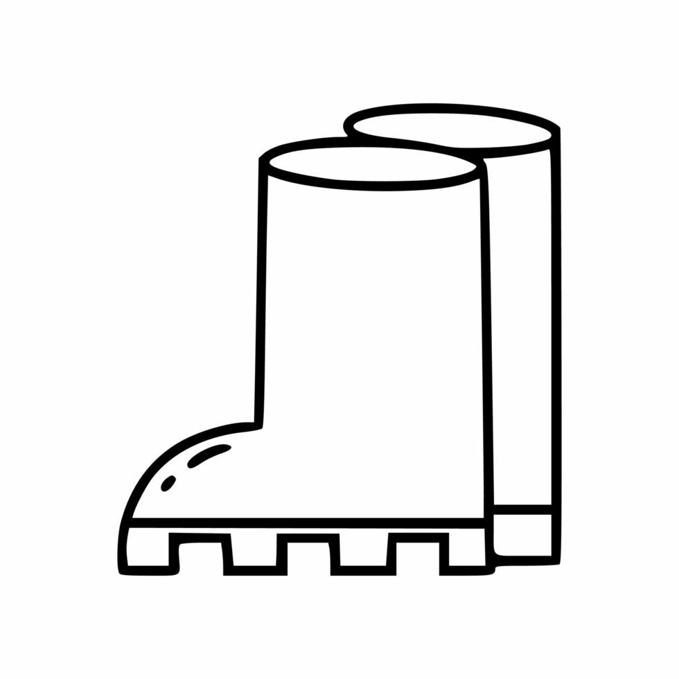 Rubber boots for gardening. Fishing equipment. Vector icon in doodle style.