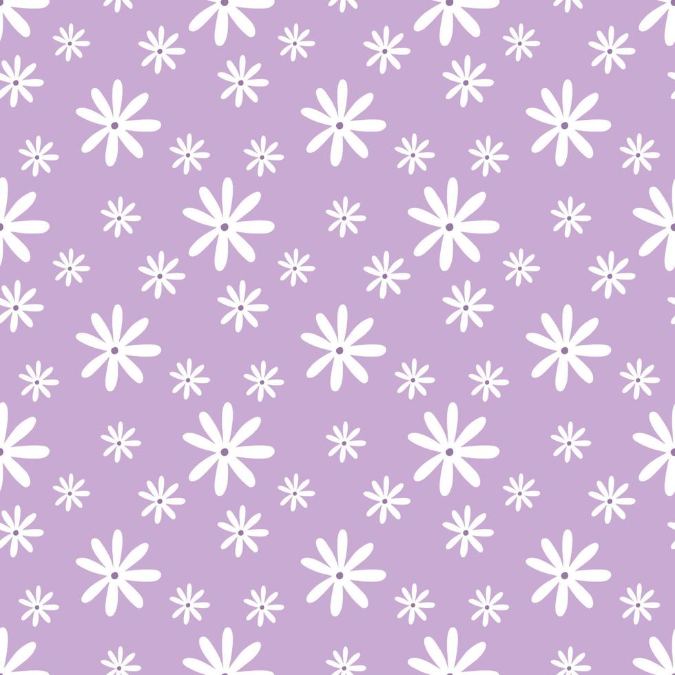 Seamless pattern with cute flowers on purple background. Wallpaper for  sewing clothes, printing on fabric and packaging paper. Daisy in style of  doodle. 4848719 Vector Art at Vecteezy